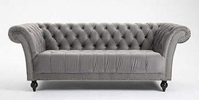 D Pro T Homeware Handmade Chesterfield 3-Seater & 2-Seater Grey Velvet Sofa Set - image 1