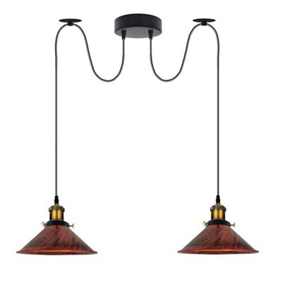2 Head Spider Light With 2M Adjustable Cables, Vintage 22Cm Metal Rustic Red Shade Pendant Lamp Fixture For  Indoor Lighting - image 1