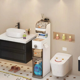 Narrow Bathroom Cabinet Storage Toilet Paper Roll Holder Furniture Slim Cupboard 6 Tiers - thumbnail 3