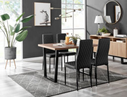Furniturebox Kylo Brown Wood Effect Dining Table & 4 Black Milan Black Leg Chairs