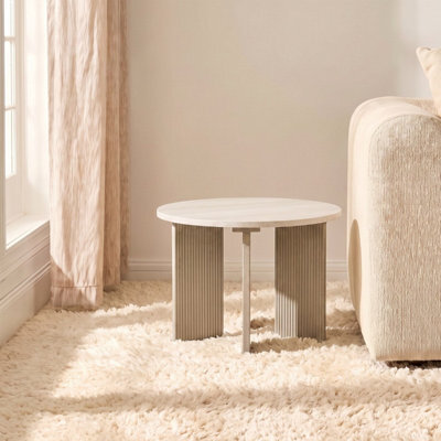 Ohs Ribbed Square Leg Side End Table Engineered Wood Home Décor - Travertine - image 1