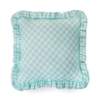 rucomfy Beanbags Rucomfy Linen Look 45X45Cm Cushion - Turquoise Frilled Gingham Check Decorative Pillow - image 1