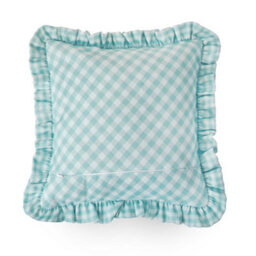 rucomfy Beanbags Rucomfy Linen Look 45X45Cm Cushion - Turquoise Frilled Gingham Check Decorative Pillow - thumbnail 2