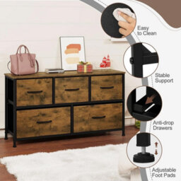 Chest Of Drawers Wide 5 Drawer With Metal Leg Bedroom Storage Furniture Cabinet - thumbnail 6