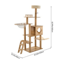 Living And Home Multi-Tier Wooden Climbing Cat Tree With Scratching Posts, 160Cm (H) - thumbnail 6