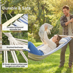 Outsunny Cotton Hammock, Soft Portable Swing Chair W/ Headrest - thumbnail 6