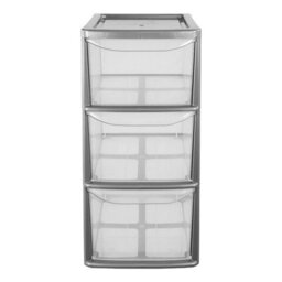 STAR SUPPLIES Medium Silver Modular 3 Drawer Storage Tower Unit For Home Office Schools With Clear Drawers