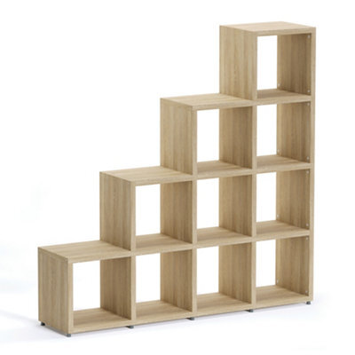 RB UK Boon 10 Cube Shelving Unit Eco-Friendly Stepped Bookcase Freestanding Heavy Duty Oak, Made In Austria (H)1470mm (W)1450mm (D)330mm