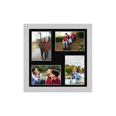 AK Frames 12X12 Light Grey Modern Multi Photo Frame With Black Mount - Holds 4 Apertures (4X) 6X4 Photos - image 1