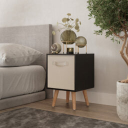 Urbn-Living Urbnliving 51Cm Height Black Wooden Cube Storage Bookcase Beige Inserts Scandinavian Beech Legs