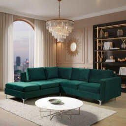 Orlando Velvet Upholstered Corner Sofa With Metal Legs Decorative Cushions Included 2355X212X85Cm Green Left - thumbnail 1