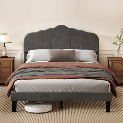 Levede Upholstered Bed Frame Small Double Linen Fabric Modern Platform Base - image 1