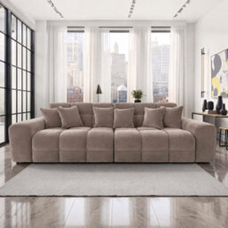 Furnishings For Less UK Jenson Beige 4 Seater Plush Velvet Sofa With Deep Seats & Boxed Arms - thumbnail 2