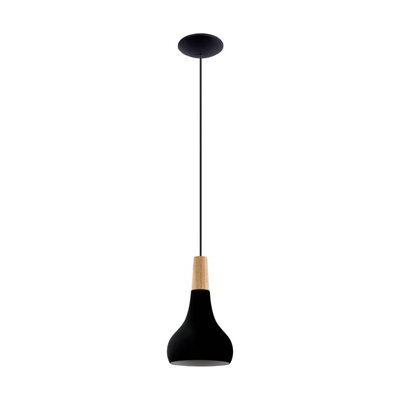 Eglo Sabinar Ip20 Black Steel And Wood Pendant Light - Scandinavian Design, E27 (D) 18Cm - image 1