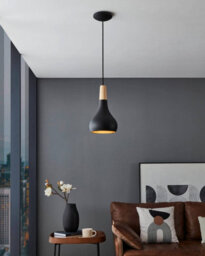 Eglo Sabinar Ip20 Black Steel And Wood Pendant Light - Scandinavian Design, E27 (D) 18Cm - thumbnail 2