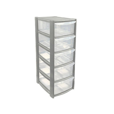 5 Drawer Mini Silverplastic Tower Storage Compact, Durable & Stylish Desktop Organizer For Home, Office, Or School