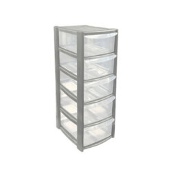 5 Drawer Mini Silverplastic Tower Storage Compact, Durable & Stylish Desktop Organizer For Home, Office, Or School