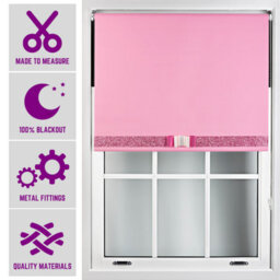 Furnished Made To Measure Blackout Blind With Pink Glitter, Fuchsia Bow And Metal Fittings - Pink (W)60Cm X (L)165Cm