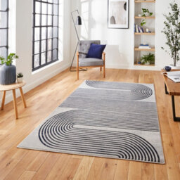Grey Navy Abstract Striped Modern Easy To Clean Rug For Dining Room-160Cm X 220Cm - thumbnail 1