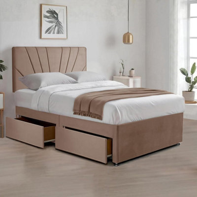 Mink Plush Fabric Small Double Bed With 20 Inches Sunrise Headboard 2 Storage Drawers And Spring Memory Foam Mattress