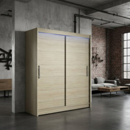 Galeria Wardrobe With Sliding Doors And Led Lighting 150Cm Sonoma Oak - thumbnail 1