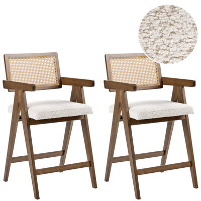 Beliani Set Of 2 Bar Chairs Ava Wood Brown/ Light Beige - image 1