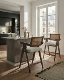 Beliani Set Of 2 Bar Chairs Ava Wood Brown/ Light Beige - thumbnail 2