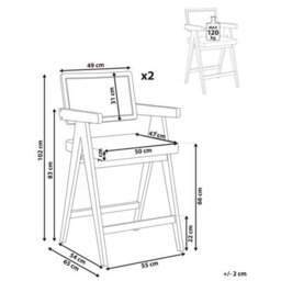 Beliani Set Of 2 Bar Chairs Ava Wood Brown/ Light Beige - thumbnail 3