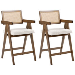 Beliani Set Of 2 Bar Chairs Ava Wood Brown/ Light Beige - thumbnail 4