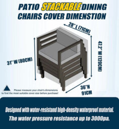 Waterproof Protective Cover For Stackable Garden Chairs, Outdoor Balcony Chair In 420D Oxford Fabric, 71X91X120Cm - thumbnail 3
