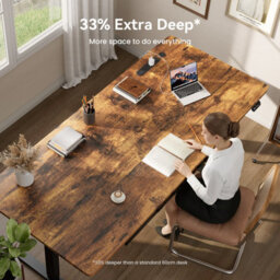 Electric Standing Desk With Power Outlets, 200 X 80 Cm Sit Stand Desk With 2 Drawers, Usb Ports,height Adjustable, Brown - thumbnail 3