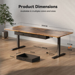 Electric Standing Desk With Power Outlets, 200 X 80 Cm Sit Stand Desk With 2 Drawers, Usb Ports,height Adjustable, Brown - thumbnail 2