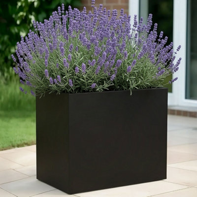 Idealist™ 50Cm Planter Garden Trough, Black Reinforced Stone Narrow Rectangular Planter, Outdoor Plant Pot H40 L50 W20 Cm, 40L - image 1