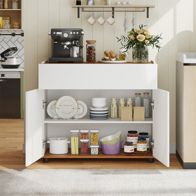 Gainoom White Sideboard Buffet Cabinet With Storage Wooden Coffee Bar Station Table With 1 Drawer & 2 Doors - image 1
