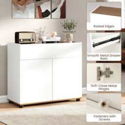 Gainoom White Sideboard Buffet Cabinet With Storage Wooden Coffee Bar Station Table With 1 Drawer & 2 Doors - thumbnail 8