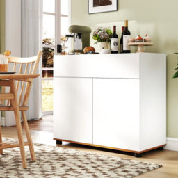 Gainoom White Sideboard Buffet Cabinet With Storage Wooden Coffee Bar Station Table With 1 Drawer & 2 Doors - thumbnail 3
