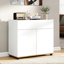 Gainoom White Sideboard Buffet Cabinet With Storage Wooden Coffee Bar Station Table With 1 Drawer & 2 Doors - thumbnail 4