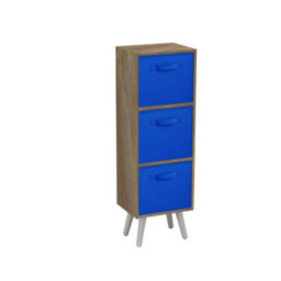 Urbn-Living Urbnliving 80Cm Height 3 Tier Oak Wooden Storage Bookcase Scandinavian Style White Legs With Dark Blue Inserts - thumbnail 2