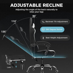 Gtplayer Fabric Gaming Chair With Footrest, Massage Ergonomic Computer Chairs Height Adjustable Heavy Duty Pc Chair, White - thumbnail 4