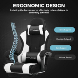 Gtplayer Fabric Gaming Chair With Footrest, Massage Ergonomic Computer Chairs Height Adjustable Heavy Duty Pc Chair, White - thumbnail 7