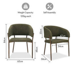 Vonhaus Dining Chairs Set Of 4, Upholstered Green Kitchen Chairs With Metal Legs, Cushioned Linen Effect For Dining Room, Oxford - thumbnail 7