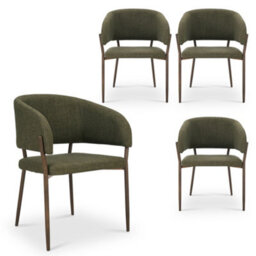 Vonhaus Dining Chairs Set Of 4, Upholstered Green Kitchen Chairs With Metal Legs, Cushioned Linen Effect For Dining Room, Oxford