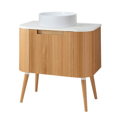 Homestylestore 800mm Oak Floorstanding Fluted Bathroom Vanity Unit And Round Basin - image 1