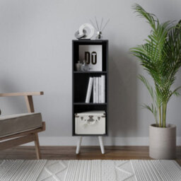 Urbn-Living Urbnliving 80Cm Height 3 Tier Black Wooden Storage Cube Bookcase Scandinavian Style White Legs - thumbnail 3