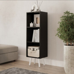 Urbn-Living Urbnliving 80Cm Height 3 Tier Black Wooden Storage Cube Bookcase Scandinavian Style White Legs - thumbnail 2