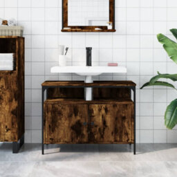 Berkfield Bathroom Sink Cabinet Smoked Oak 80X30X60 Cm Engineered Wood - thumbnail 3