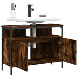 Berkfield Bathroom Sink Cabinet Smoked Oak 80X30X60 Cm Engineered Wood - thumbnail 4