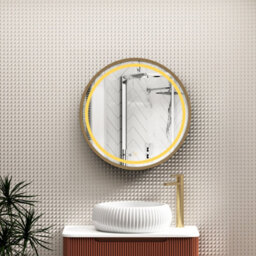 Royal Bathrooms Avenza 600 X 600mm Brushed Brass Frontlit Led Cabinet Illuminated Bathroom Mirror With Demister Pad & Touch Sensor - thumbnail 2