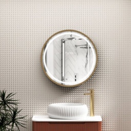 Royal Bathrooms Avenza 600 X 600mm Brushed Brass Frontlit Led Cabinet Illuminated Bathroom Mirror With Demister Pad & Touch Sensor - thumbnail 1
