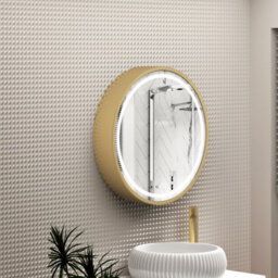 Royal Bathrooms Avenza 600 X 600mm Brushed Brass Frontlit Led Cabinet Illuminated Bathroom Mirror With Demister Pad & Touch Sensor - thumbnail 4